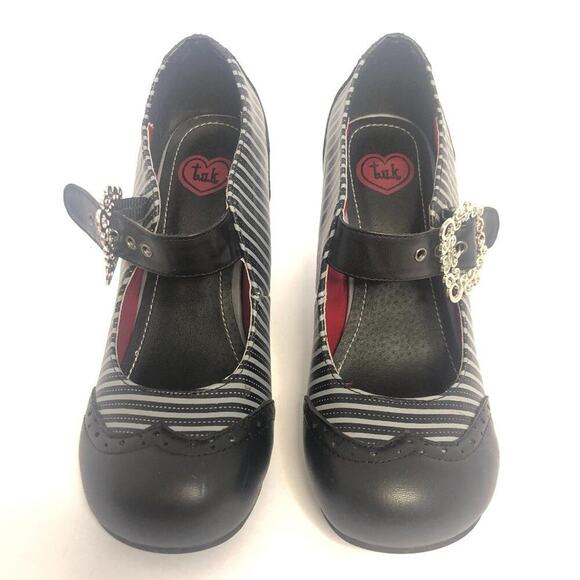 T.U.K. Striped Mary Jane Chunky Heels - Picture 2 of 10